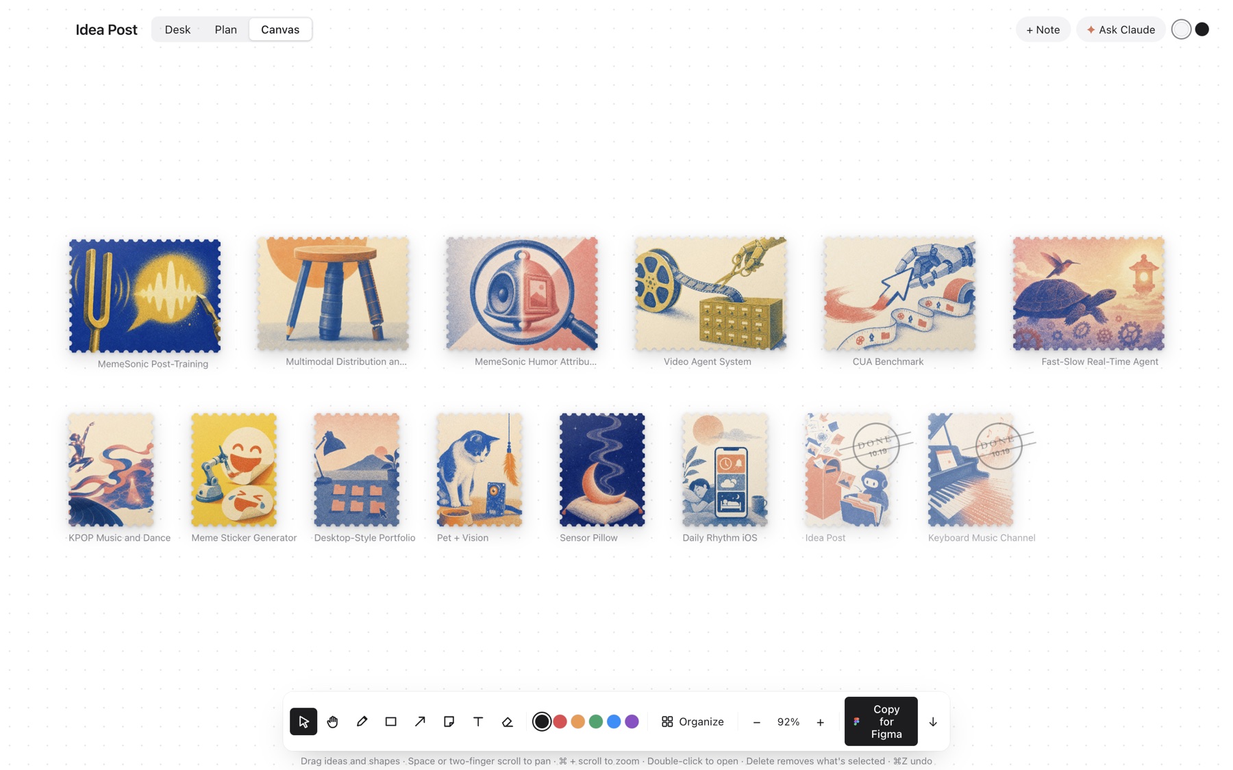 Canvas view with all idea stamps
